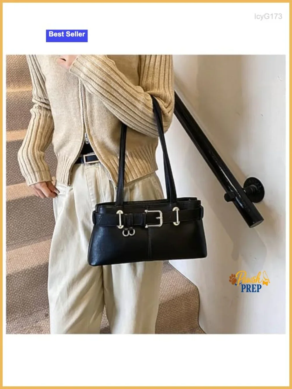Vintage Y2K Hobo Purse with Belt Buckle Small PU Leather Underarm Satchel
